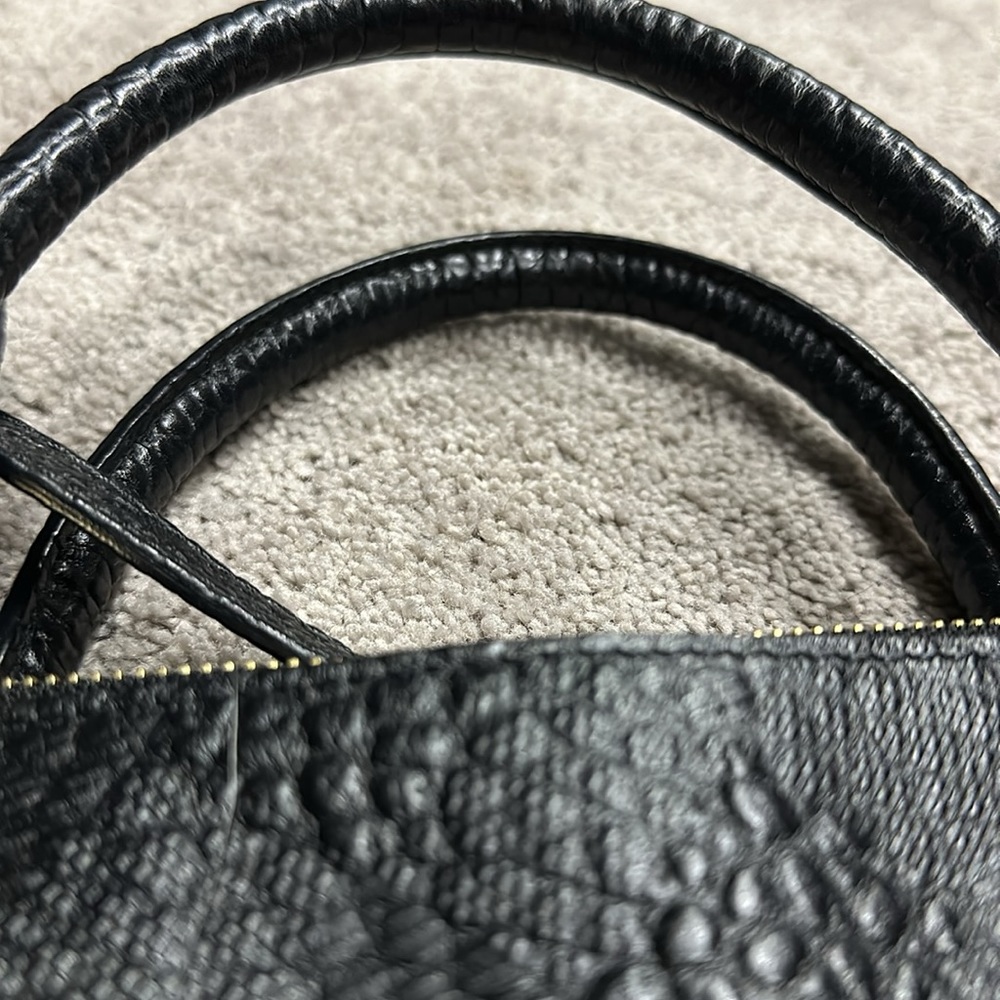 Check-embossed 2way Tote Black Leather Satchel - Picture 12 of 15
